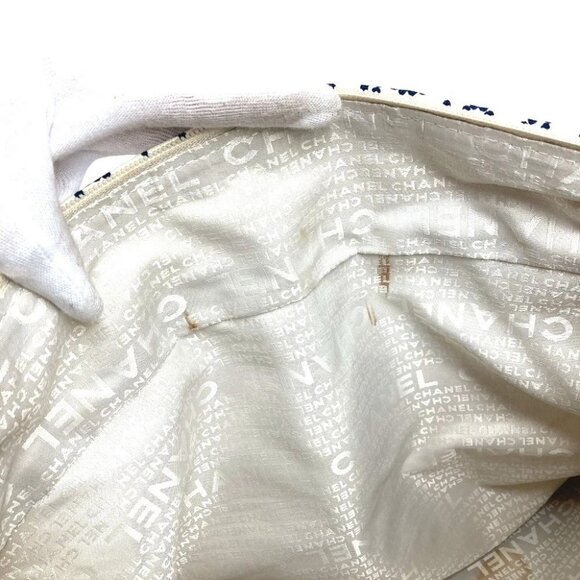 CHANEL Arabesque Bag Tote Bag Hand Bag Canvas White/Dark Navy Based - Picture 15 of 15